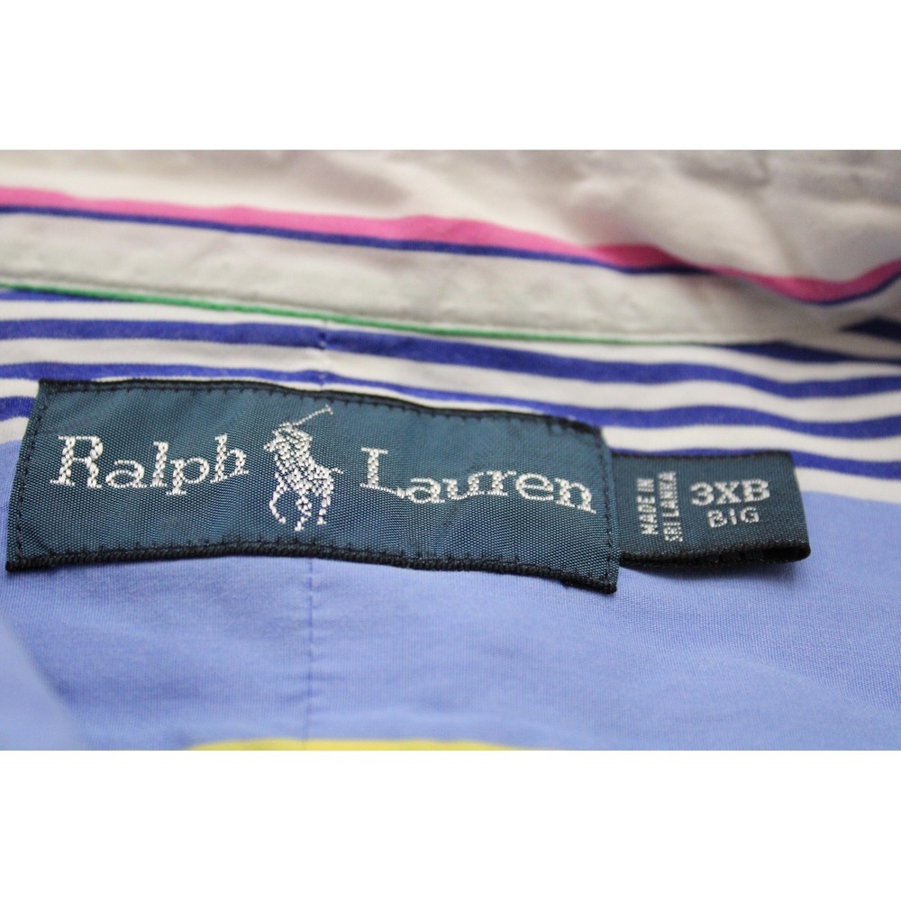 Vintage Ralph Lauren Shirt Mens 3XB Multicolor Stripe Long Sleeve Button Flesh - Picture 8 of 8